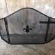 Grilled Fire Screen Fireplace 3 Shutters Black Metal Fleurs De Lys Vintage #A344