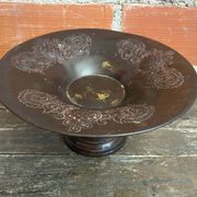 Coupe à Fruits Ancienne Plat En Métal Bordeaux Décor Moulé Vintage #D6