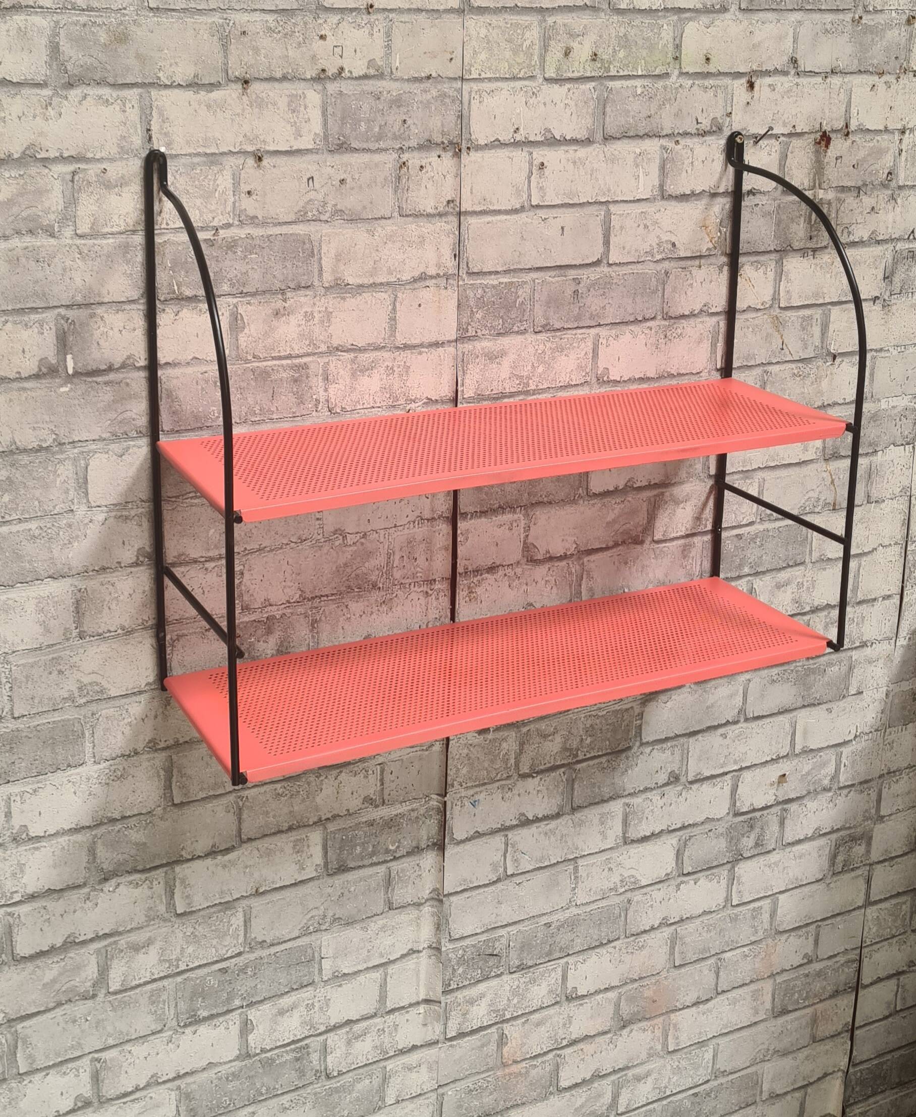 vintage perforated sheet metal shelf