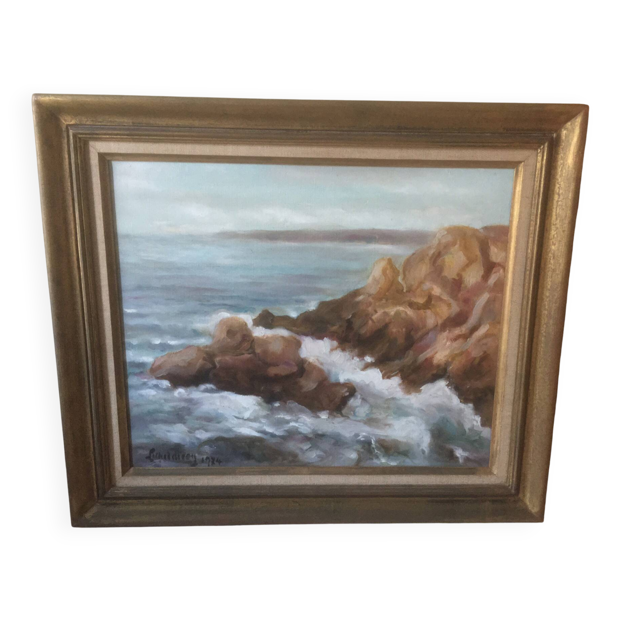 Tableau huile sur toile La pointe du raz bretagne 1974