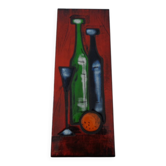 Mid-Century Glazed Studio Ceramic Wall Plaque, 1960s