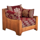 Fauteuil lounge sculptural en chêne massif années 1940