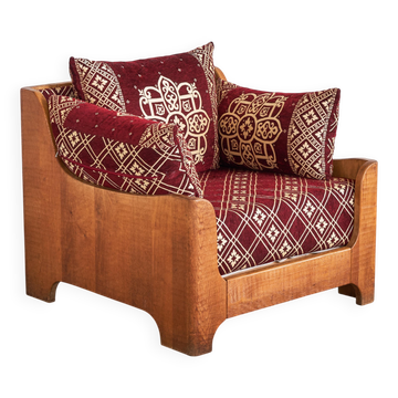 Fauteuil lounge sculptural en chêne massif années 1940