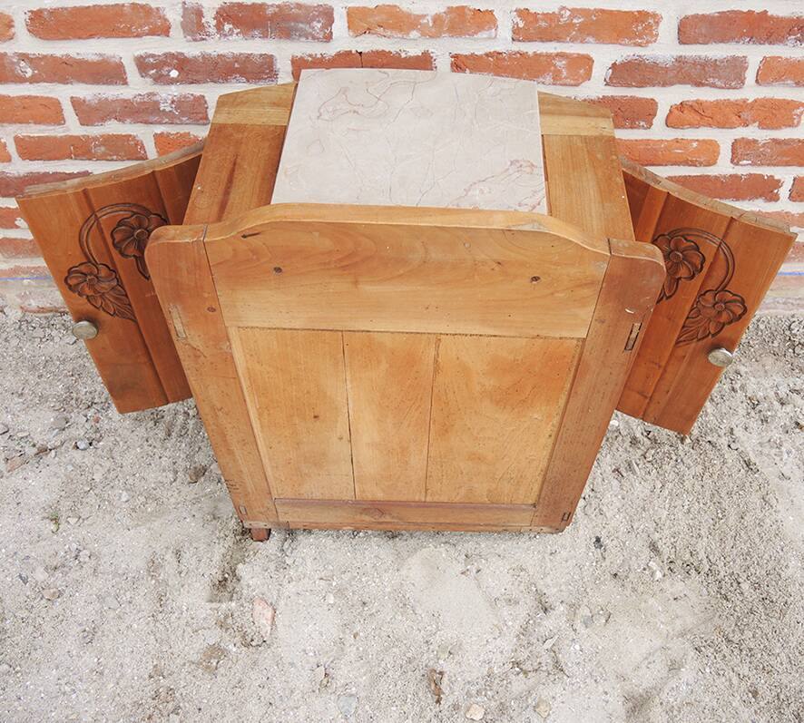 Antique art deco style wooden and marble bedside table