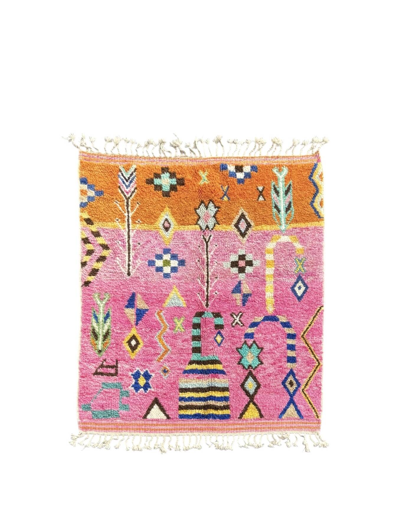Boho chic Moroccan pink wool rug