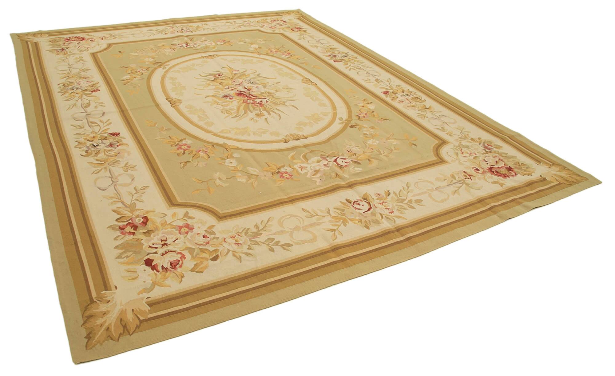 Handmade European Vintage Aubusson Kilim 272 cm x 362 cm