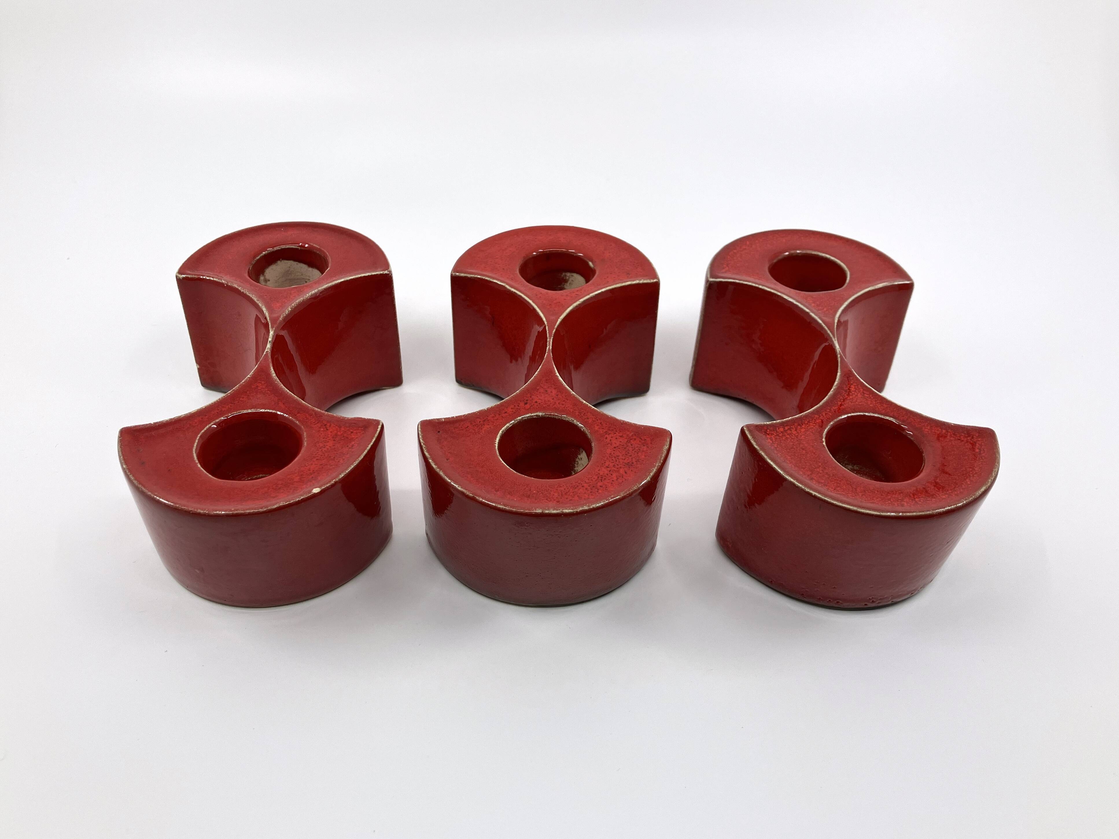 3 red ceramic candlesticks • Cari Zalloni • Steuler • 1970