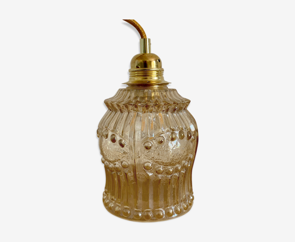 Vintage tulip hand lamp in amber glass
