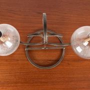 Mid-century Danish wrought iron and glass table oil lamp, 1960s.