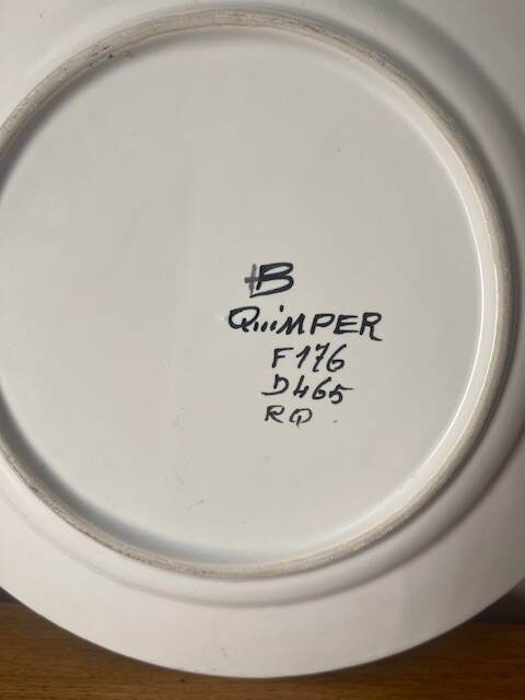 HB Quimper rooster plate hand painted earthenware France 1980 signed on the back.