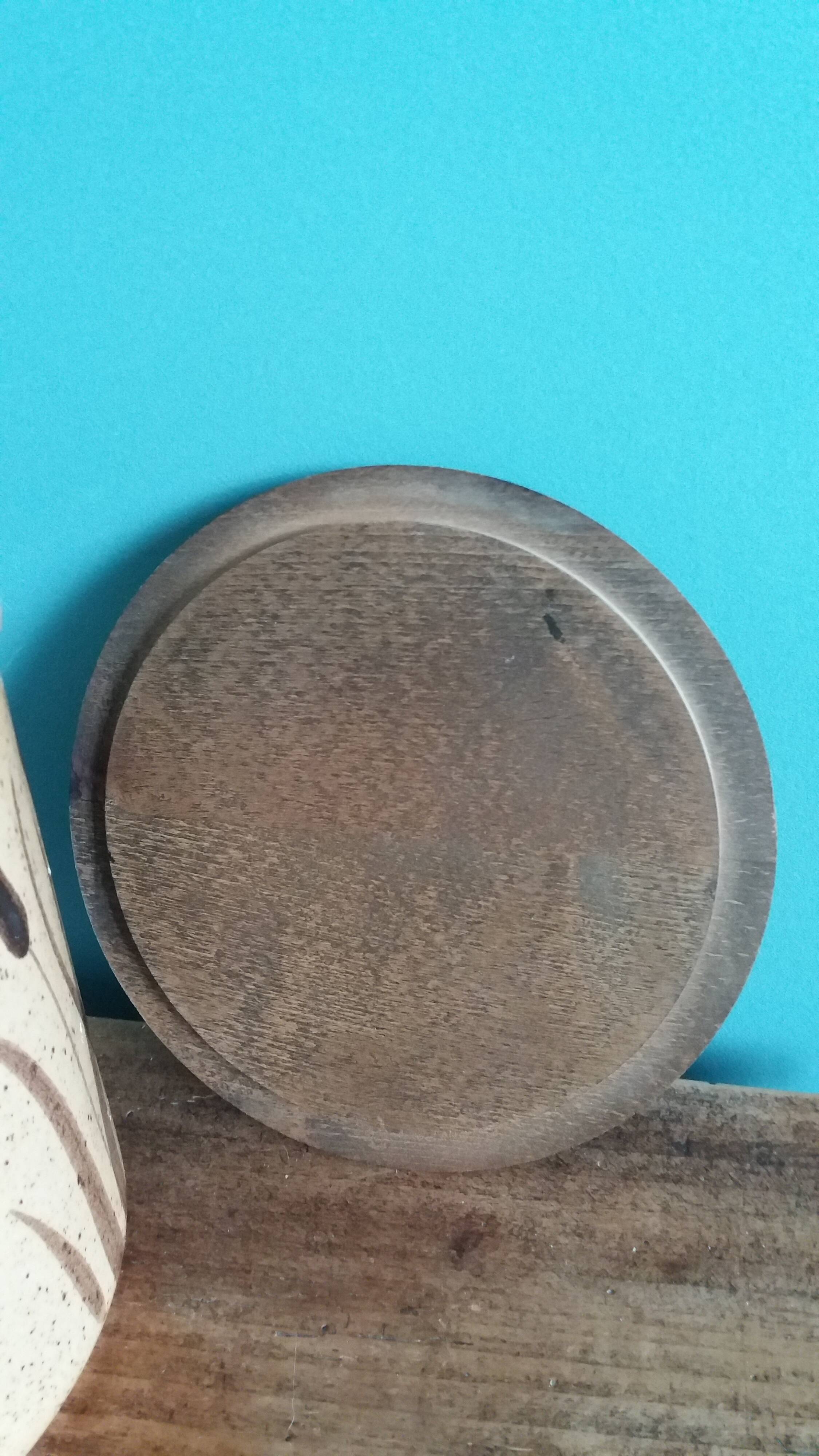 Ceramic and wood covered pot/tabletop bin