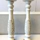 Pair of Candlesticks Candlesticks Turned Wood Carved Bleached Deco Art