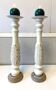 Paire de Bougeoirs Flambeaux Chandeliers Bois Tourné Sculpté Blanchi Déco Art