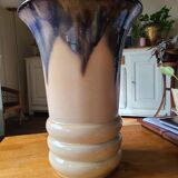 Large ceramic vase circa 50 blue/purple/beige enamel