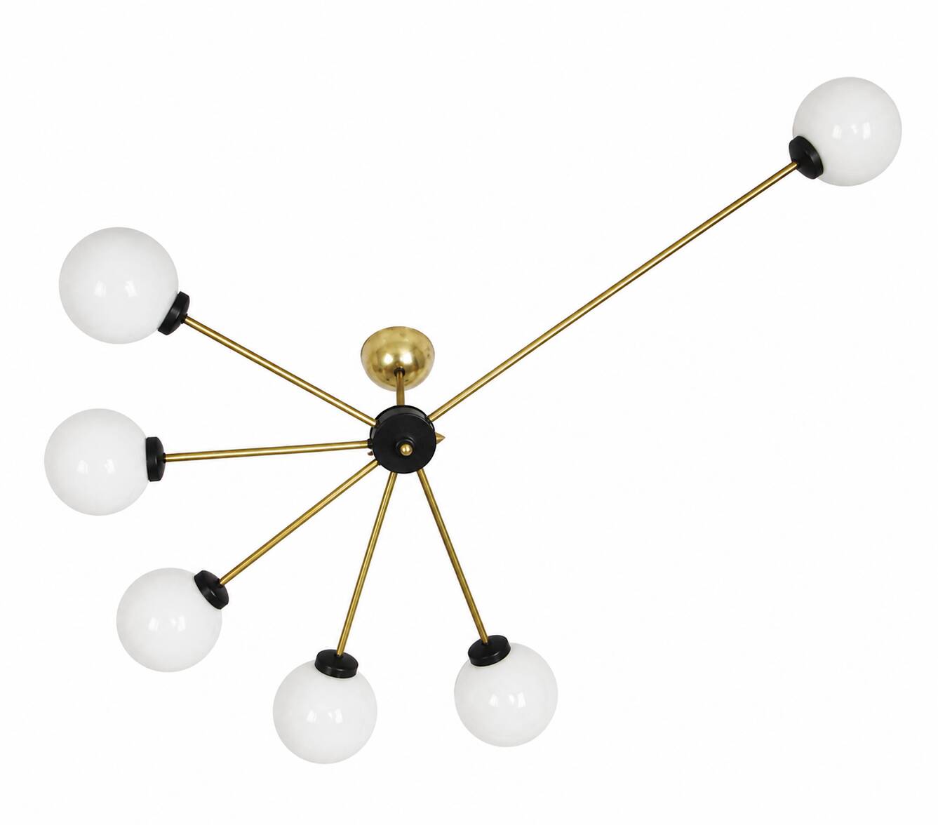 Chandelier vintage Stilnovo des années 60 en laiton et verre, 6xE14.