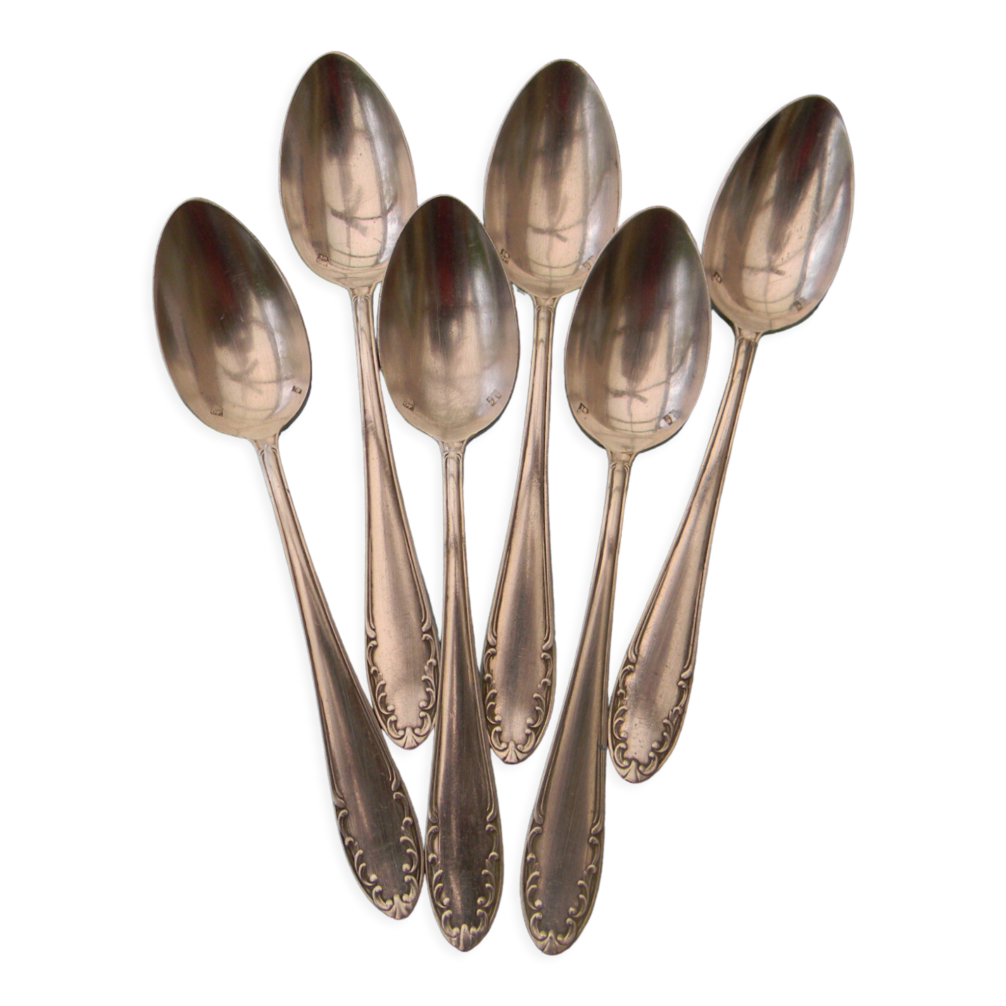 Set of 6 teaspoons in silver metal