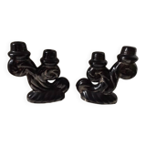 Set of black Vallauris candlesticks, 1950s vintage