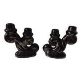 Set of black Vallauris candlesticks, 1950s vintage