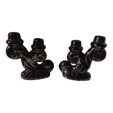 Lot bougeoirs Vallauris noir 1950 vintage
