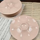 Set of 6 vintage Digoin powder pink oyster plates