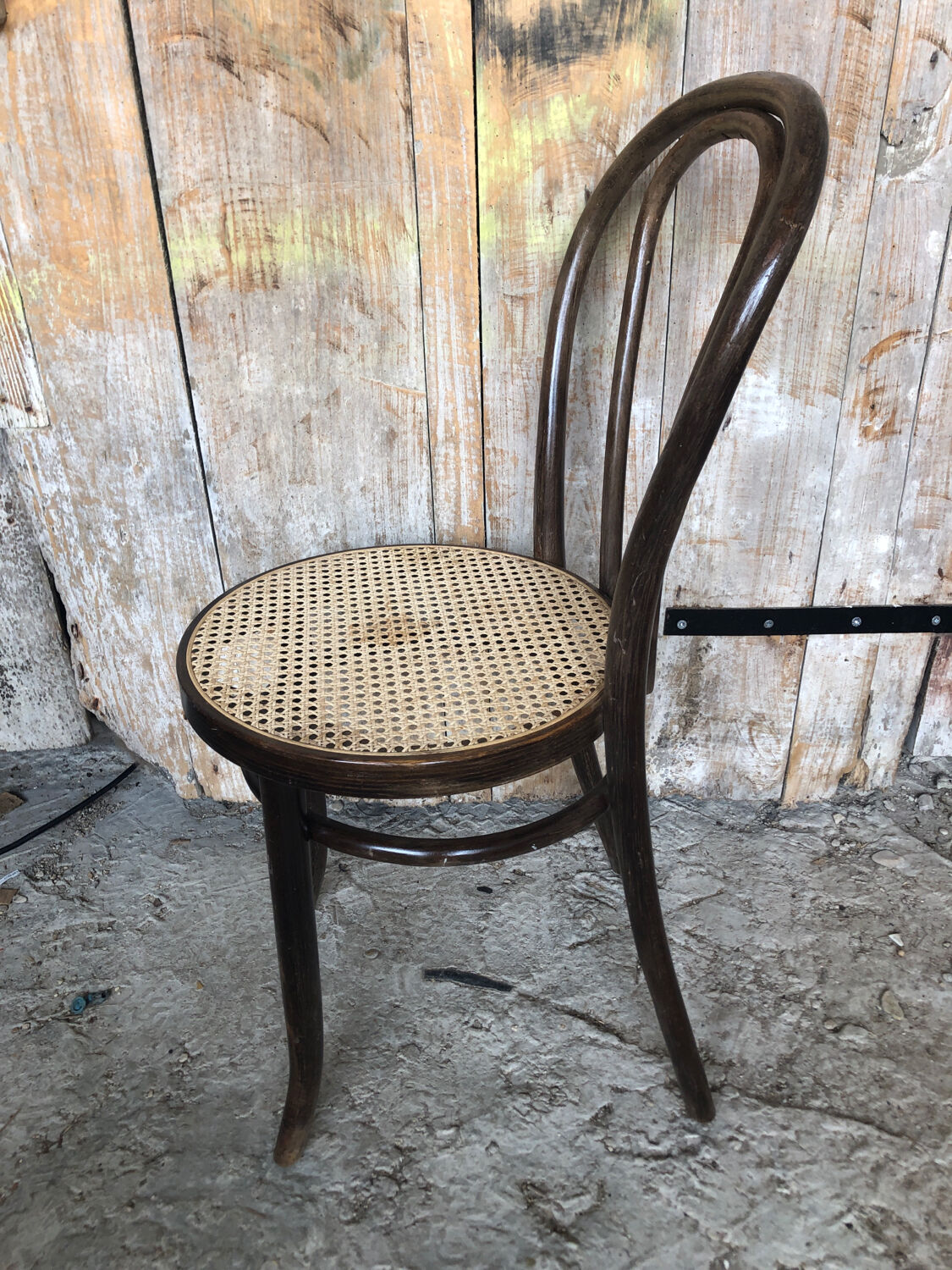 Chair bistrot style thonet dark wood & seat cannée 70s vintage #a233