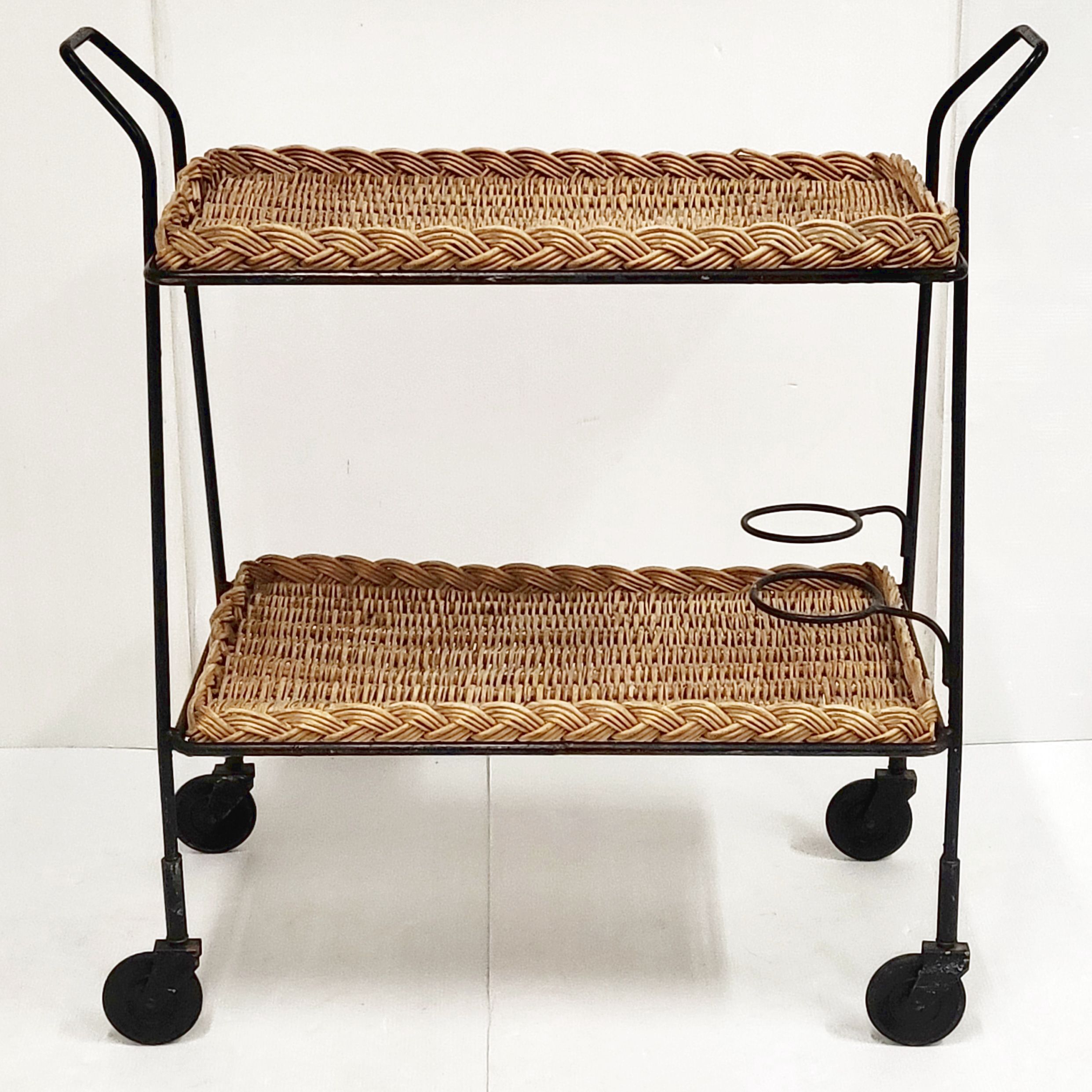 Vintage rattan & steel service 1950