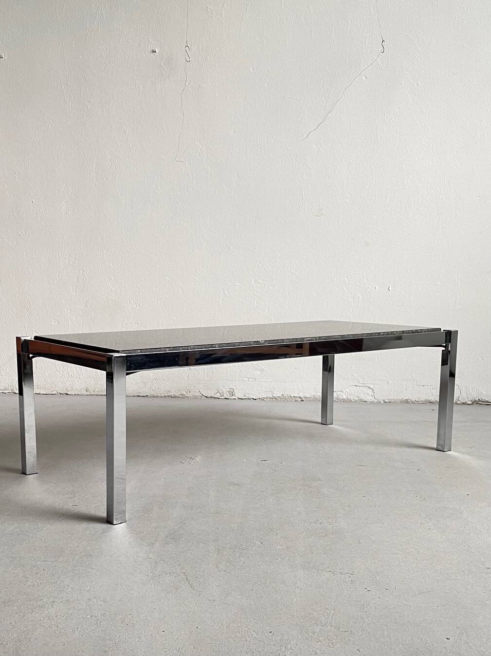 Vintage 1970s Modernist Coffee Table, Chrome and Granite