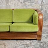 Canapé en rotin et velours par Maugrion pour Roche Bobois, 1980