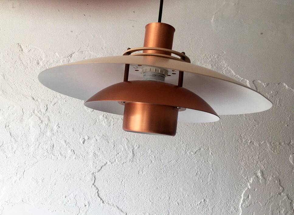Pendant light in copper and beige layers, Denmark, 1960s.