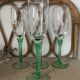 4 champagne flutes, Italian glassware, 1960s, green twisted stem