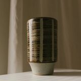 Brown Beige Ceramic Vase - Mid-Century Studio Vase, 1960s, Crosshatch Texture
