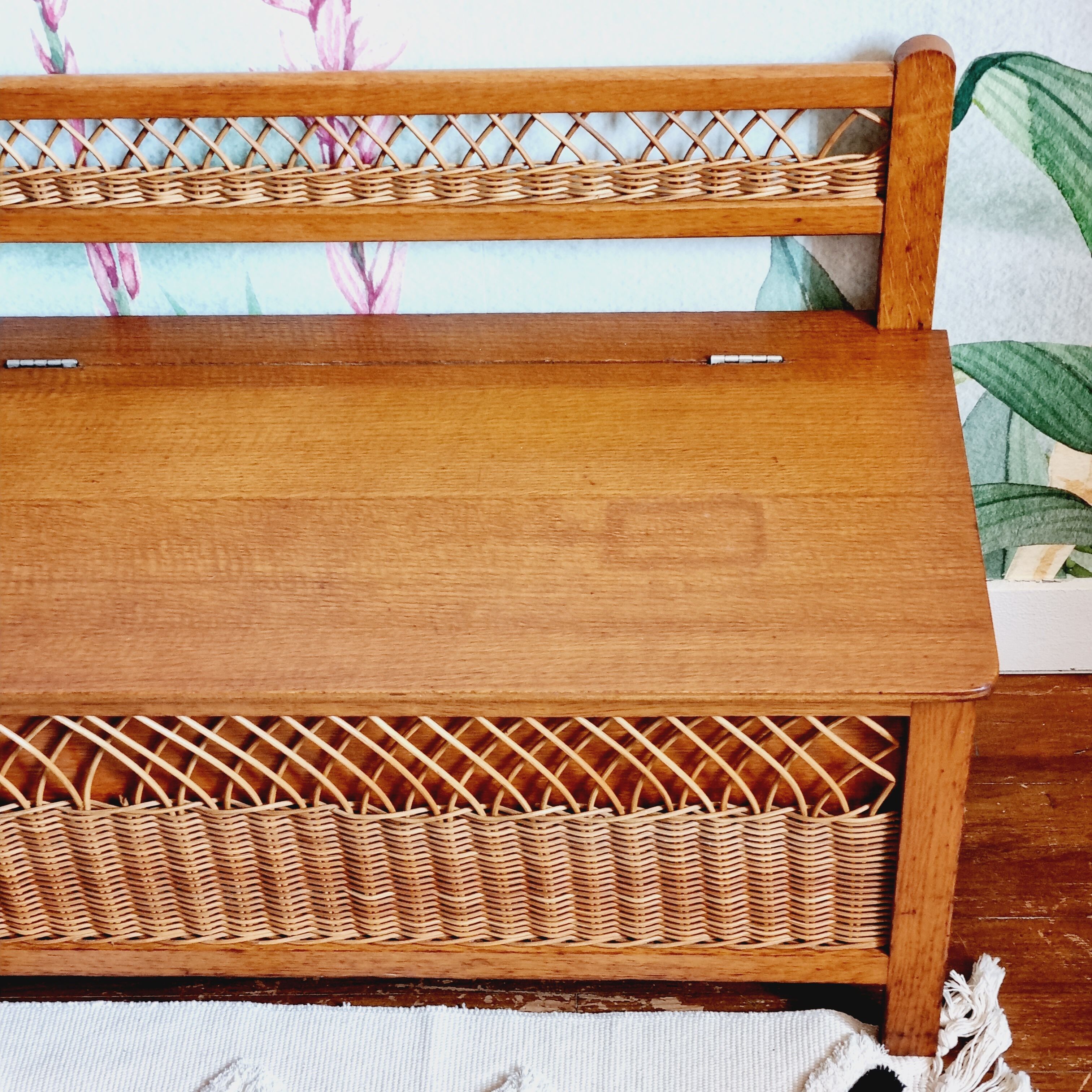 Bench chest veneer oak and rattan