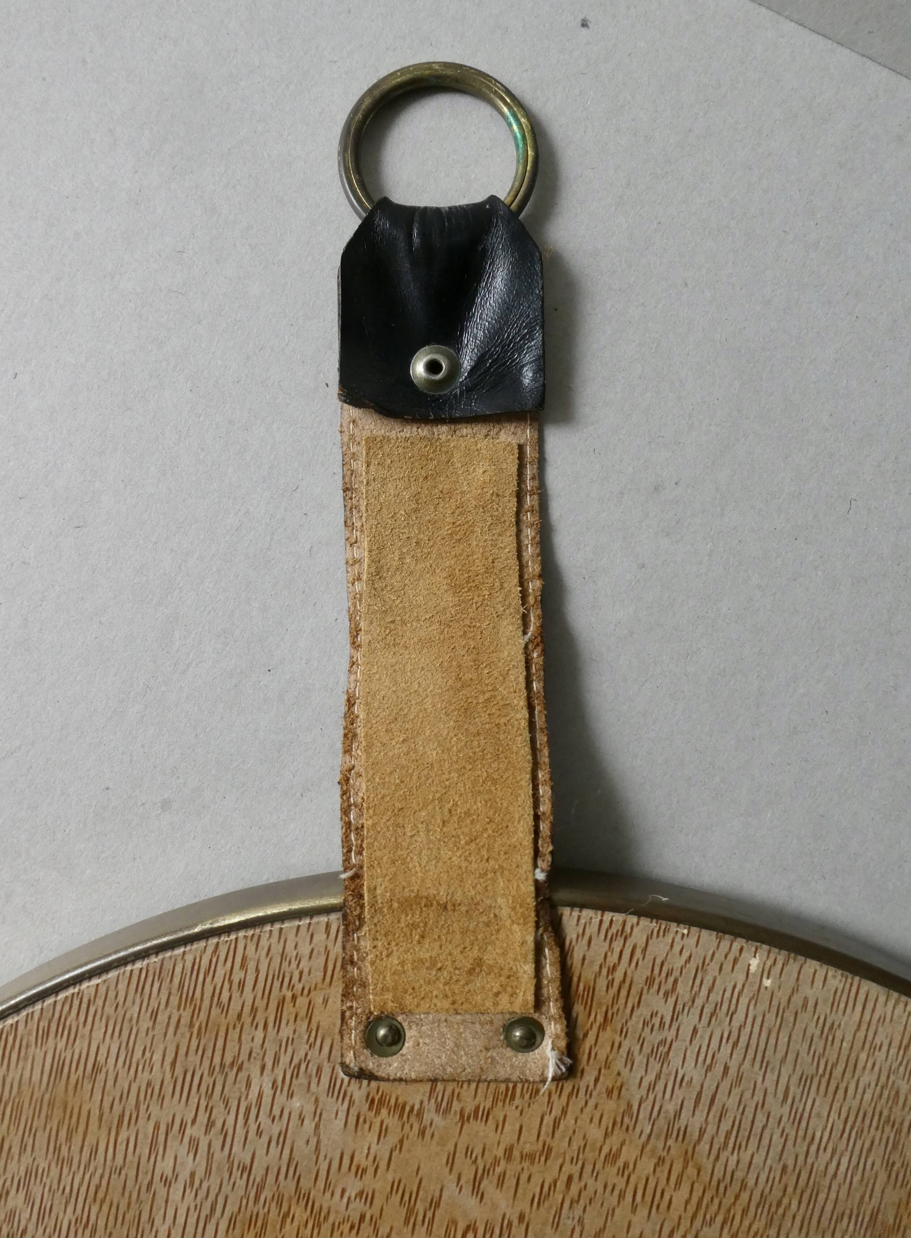leather mirror, saddle stitching, 60s
