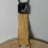 leather mirror, saddle stitching, 60s