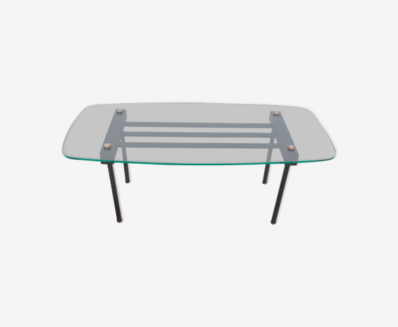 Table basse en verre et metal années 50