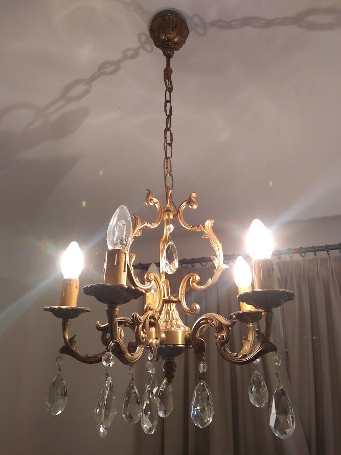 Chandelier 5 branches in bronze and crystal