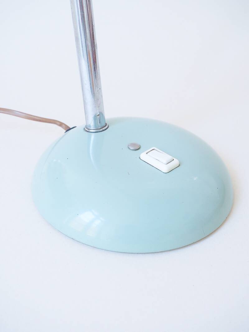 Grande lampe de bureau vintage en métal vert d'eau – Bras flexible chromé