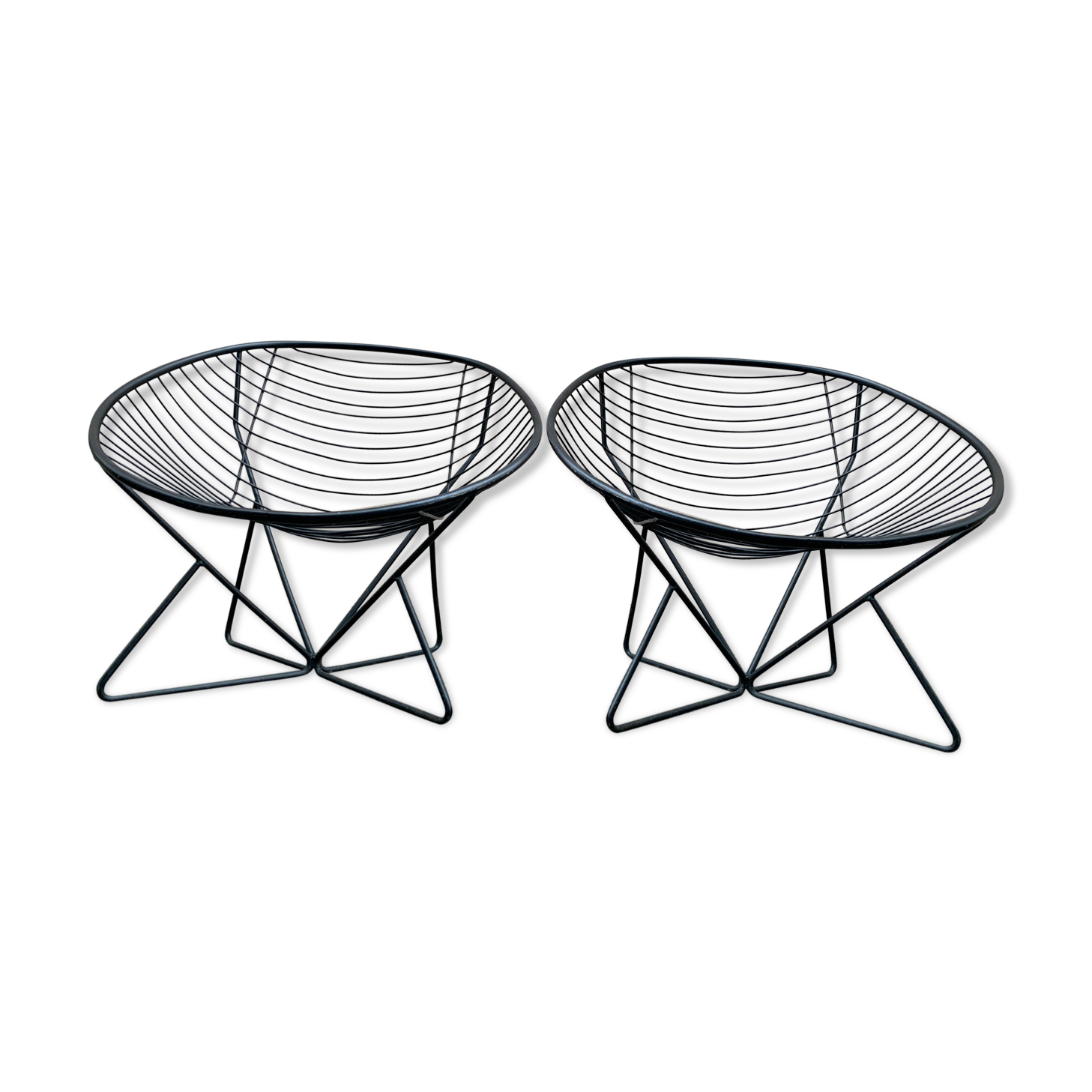 Pair of round chairs in black tubular steel 1960