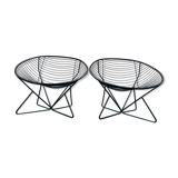 Pair of round chairs in black tubular steel 1960
