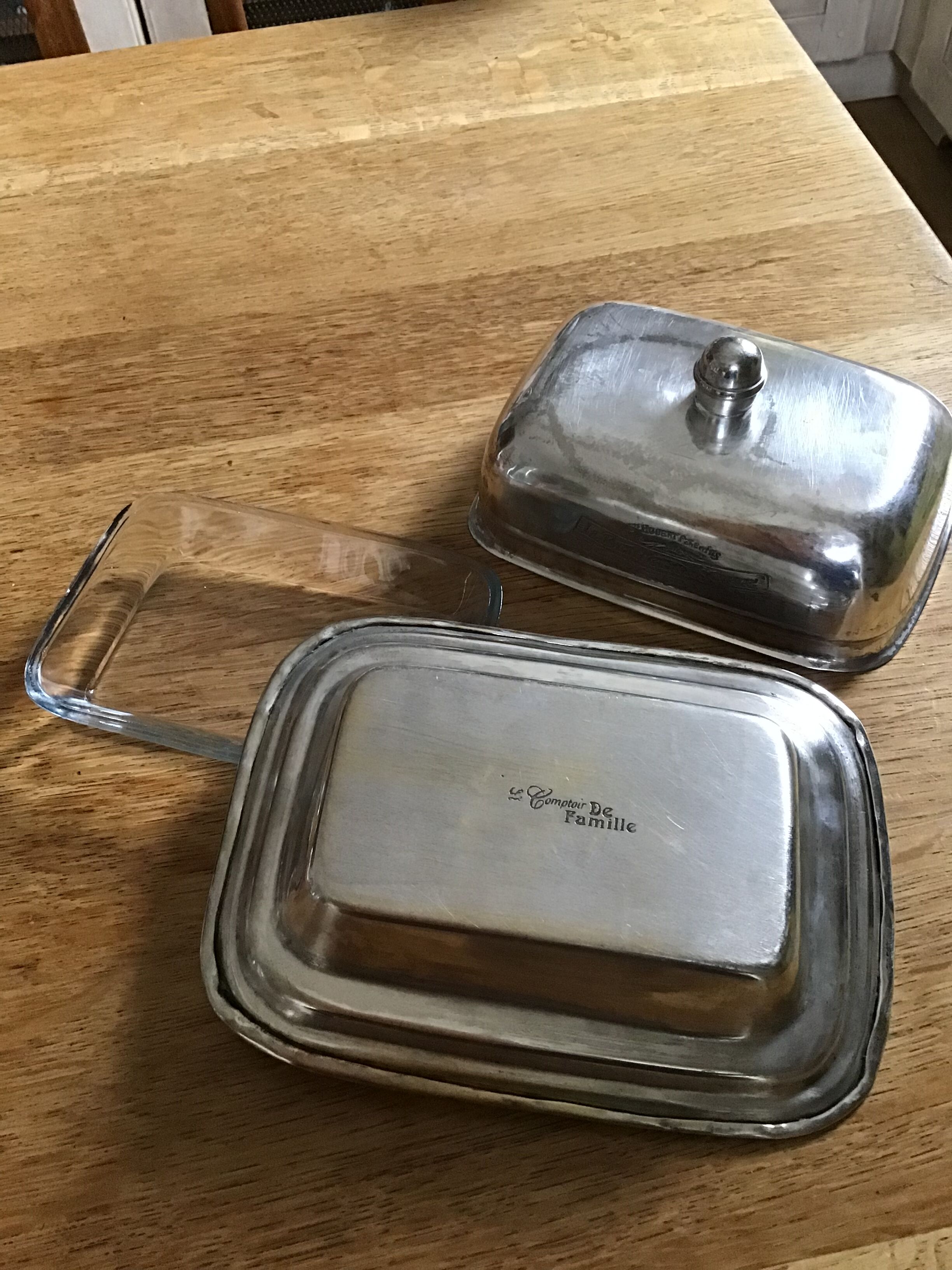 Butter dish metal and glass