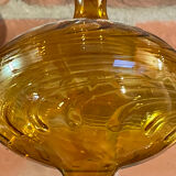 East German GDR Mouth-Blown Amber Art Glass Vase with Swirled Ribbing Texture, Possibly by Lauscha