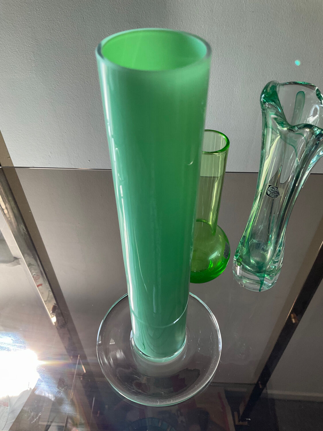 Trio of vintage vases in glass paste and crystal