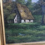 Peinture sur toile encadrée bois doré