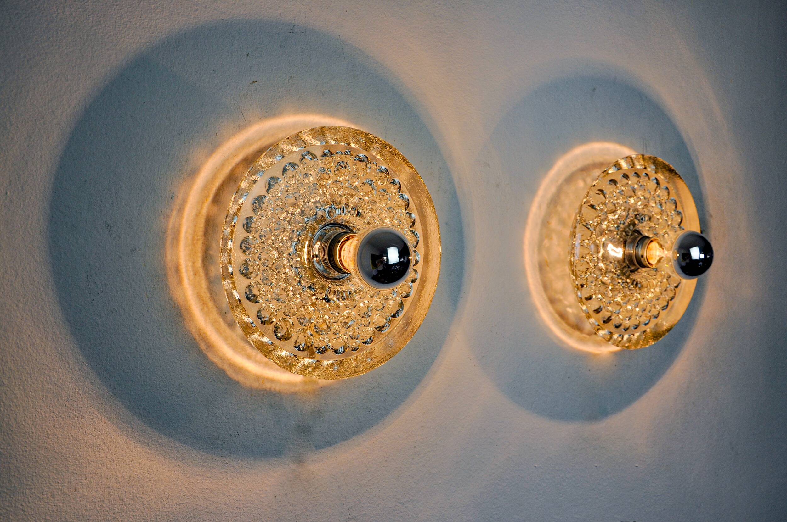 Pair of Space-age wall lights by Peill & Putzler, blown Murano glass, Germany, 1970