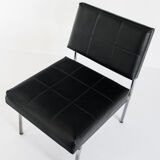 Pair of vintage low armchairs in chrome metal and skaï, Spain 1970