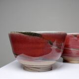 4 Japanese bowls in red glazed mixed stoneware