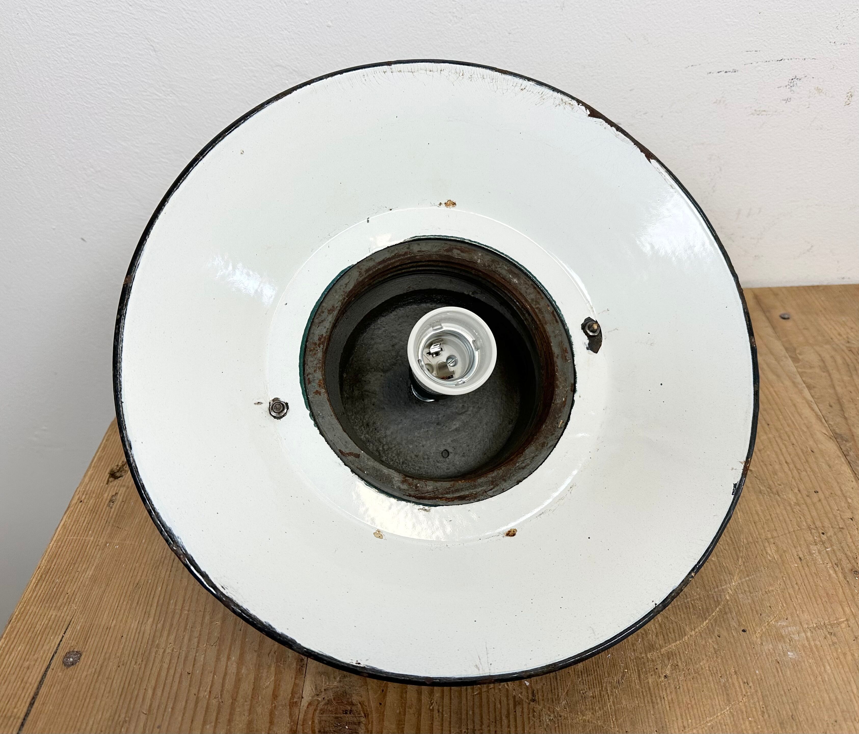 Green Enamel and Cast Iron Industrial Pendant Light, 1960s