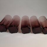 Set of 5 water/juice glasses, vintage smoked purple
