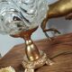 Golden metal foot lamp, twisted glass, vintage