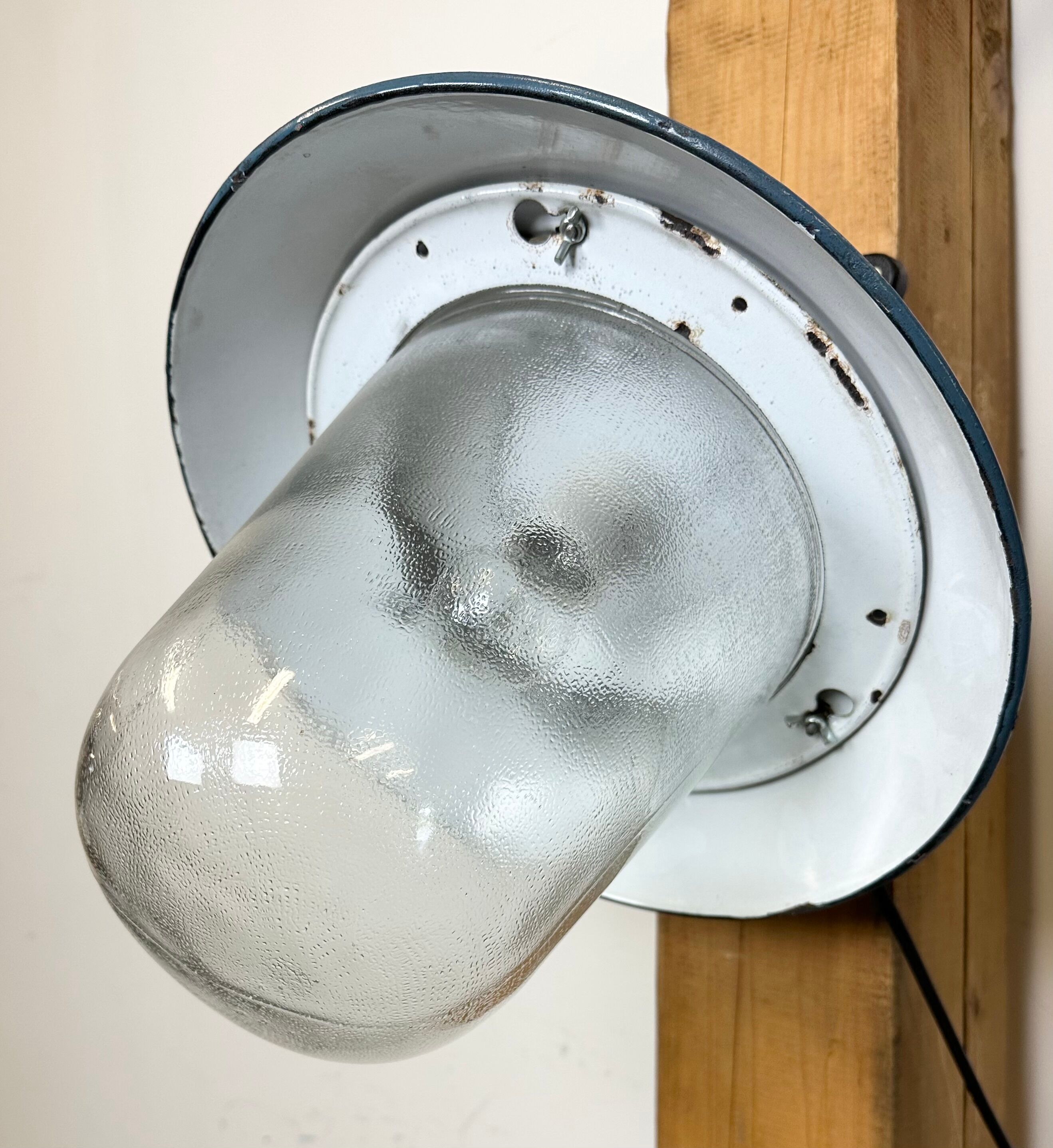 Industrial Blue Painted Factory Lamp Wall Light from Elektrosvit, 1960s